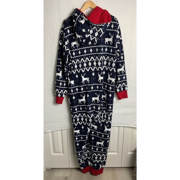 Tipsyelves Unisex Hooded Jumpsuit with Pockets Reindeer Fair Isle Full Zip XL - Picture 4 of 12